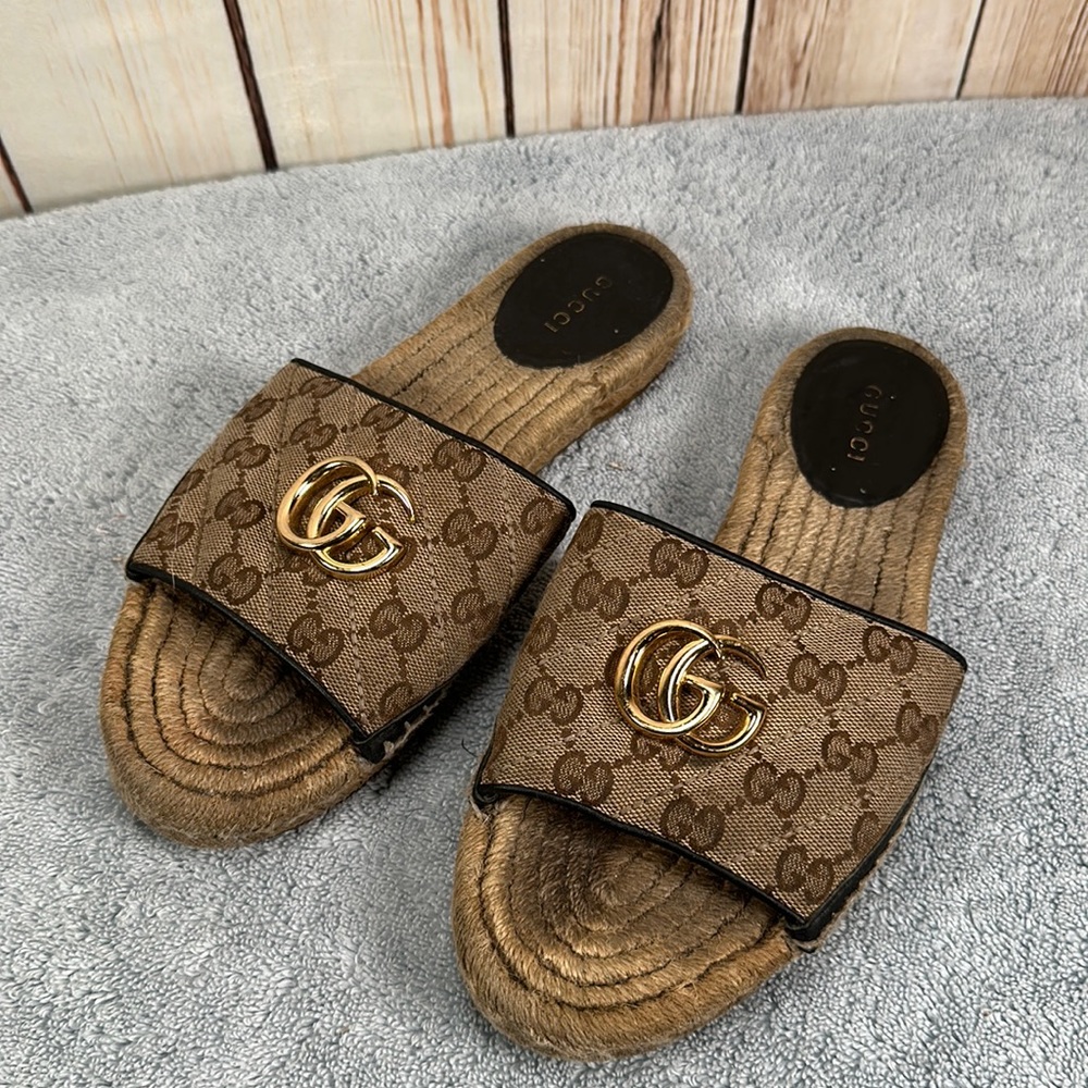 Gucci GG Matelasse Canvas Espadrille Sandals - 37.5